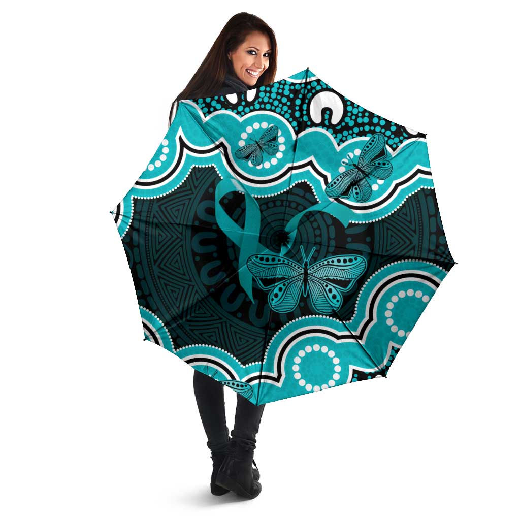 Cyan Ribbon PTSD Awareness Month Umbrella Aboriginal Art - Aussie Hoodie