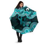 Cyan Ribbon PTSD Awareness Month Umbrella Aboriginal Art - Aussie Hoodie