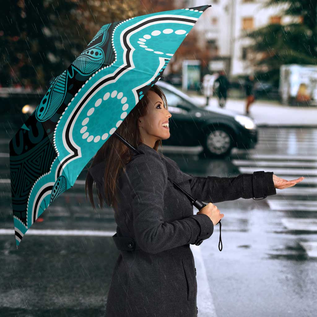 Cyan Ribbon PTSD Awareness Month Umbrella Aboriginal Art - Aussie Hoodie