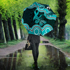 Cyan Ribbon PTSD Awareness Month Umbrella Aboriginal Art - Aussie Hoodie