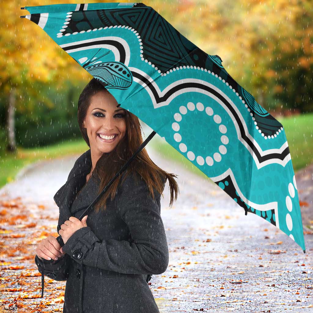 Cyan Ribbon PTSD Awareness Month Umbrella Aboriginal Art - Aussie Hoodie
