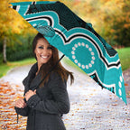 Cyan Ribbon PTSD Awareness Month Umbrella Aboriginal Art - Aussie Hoodie