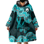Cyan Ribbon PTSD Awareness Month Wearable Blanket Hoodie Aboriginal Art - Aussie Hoodie