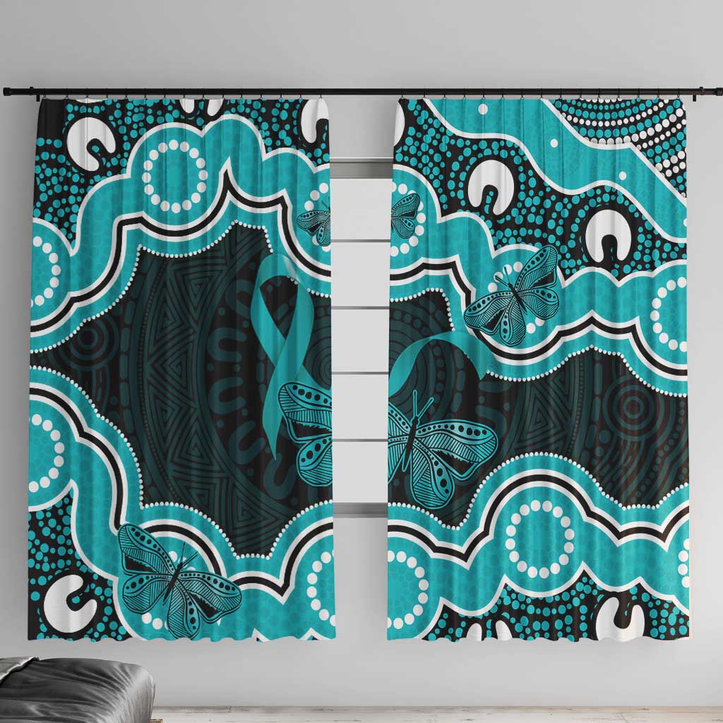 Cyan Ribbon PTSD Awareness Month Window Curtain Aboriginal Art - Aussie Hoodie