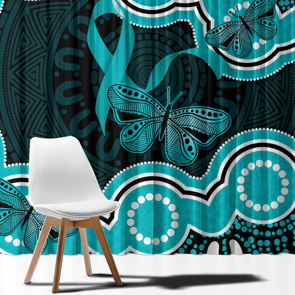 Cyan Ribbon PTSD Awareness Month Window Curtain Aboriginal Art - Aussie Hoodie