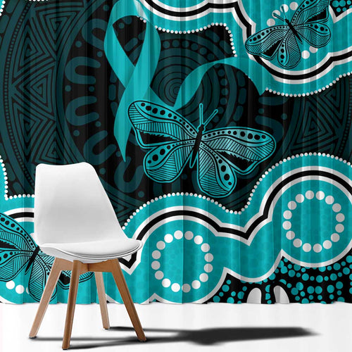 Cyan Ribbon PTSD Awareness Month Window Curtain Aboriginal Art - Aussie Hoodie