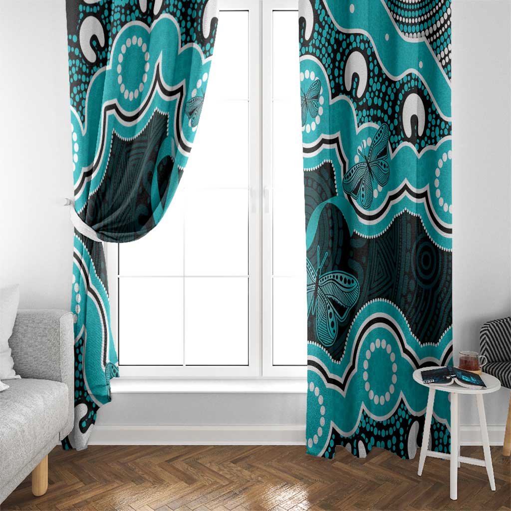 Cyan Ribbon PTSD Awareness Month Window Curtain Aboriginal Art - Aussie Hoodie