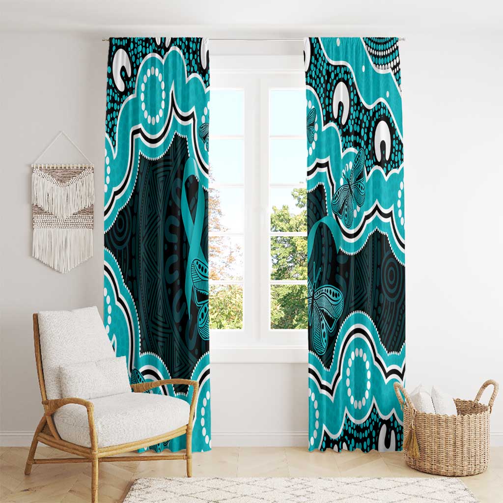 Cyan Ribbon PTSD Awareness Month Window Curtain Aboriginal Art - Aussie Hoodie