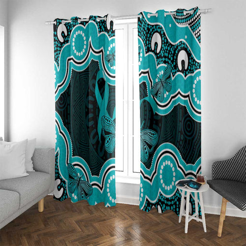 Cyan Ribbon PTSD Awareness Month Window Curtain Aboriginal Art - Aussie Hoodie