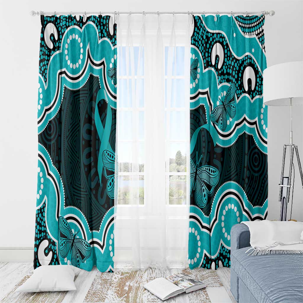 Cyan Ribbon PTSD Awareness Month Window Curtain Aboriginal Art - Aussie Hoodie