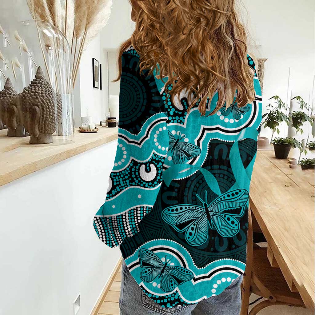 Cyan Ribbon PTSD Awareness Month Women Casual Shirt Aboriginal Art - Aussie Hoodie