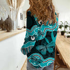 Cyan Ribbon PTSD Awareness Month Women Casual Shirt Aboriginal Art - Aussie Hoodie
