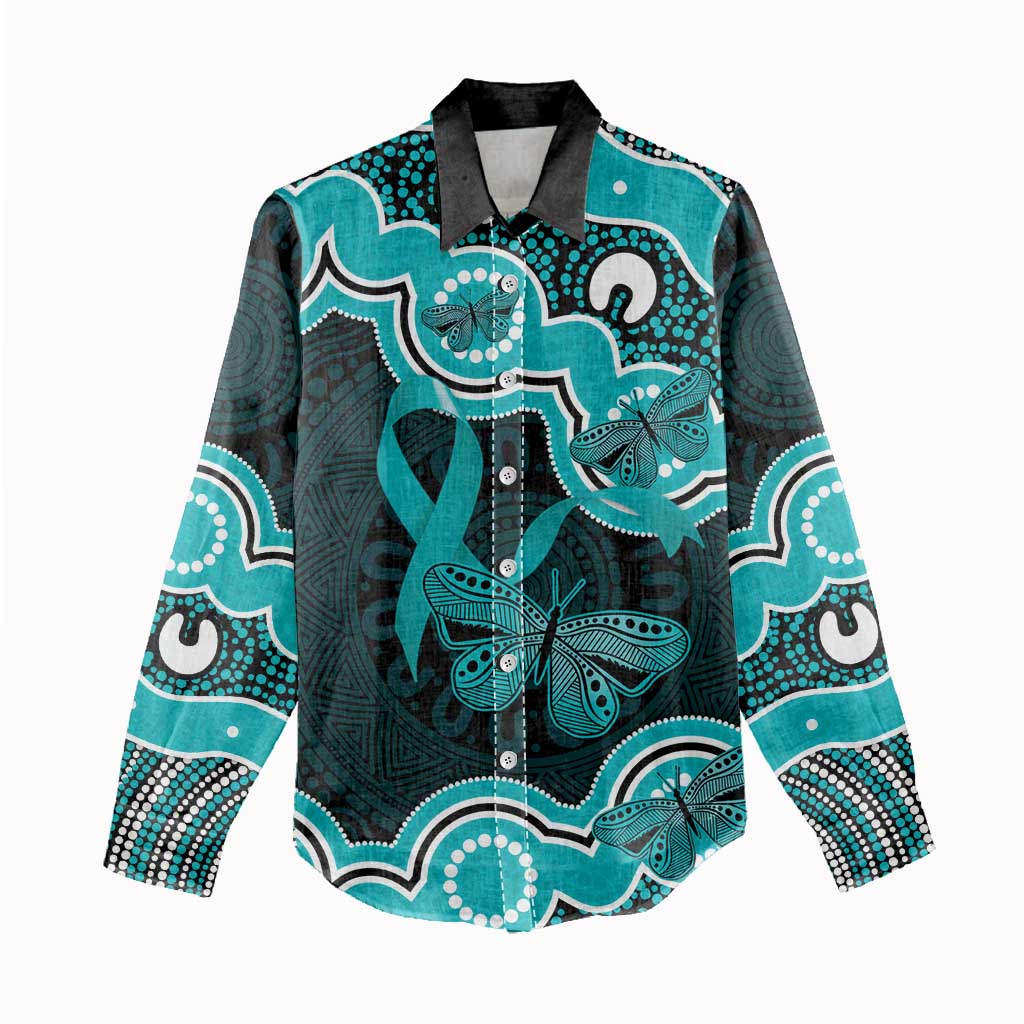 Cyan Ribbon PTSD Awareness Month Women Casual Shirt Aboriginal Art - Aussie Hoodie