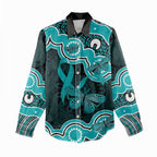 Cyan Ribbon PTSD Awareness Month Women Casual Shirt Aboriginal Art - Aussie Hoodie