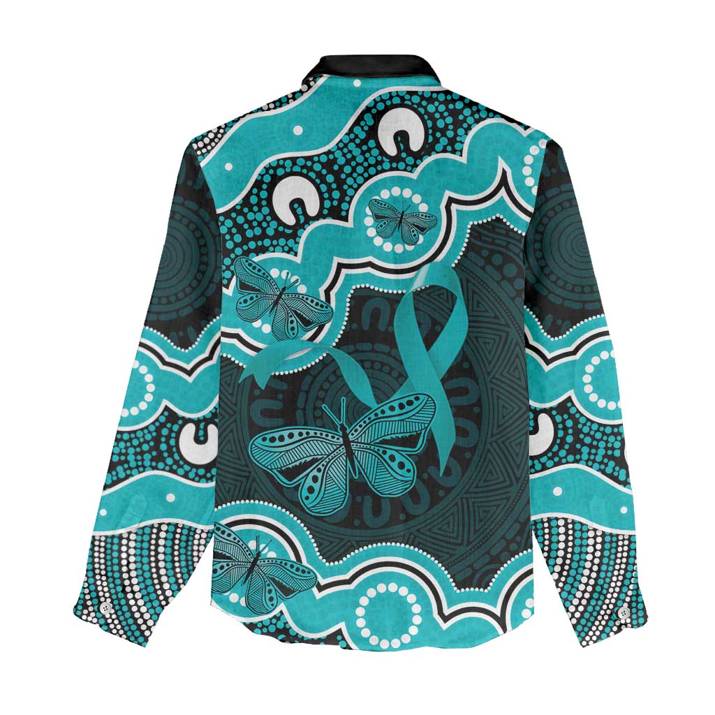 Cyan Ribbon PTSD Awareness Month Women Casual Shirt Aboriginal Art - Aussie Hoodie