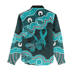 Cyan Ribbon PTSD Awareness Month Women Casual Shirt Aboriginal Art - Aussie Hoodie