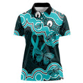 Cyan Ribbon PTSD Awareness Month Women Polo Shirt Aboriginal Art - Aussie Hoodie
