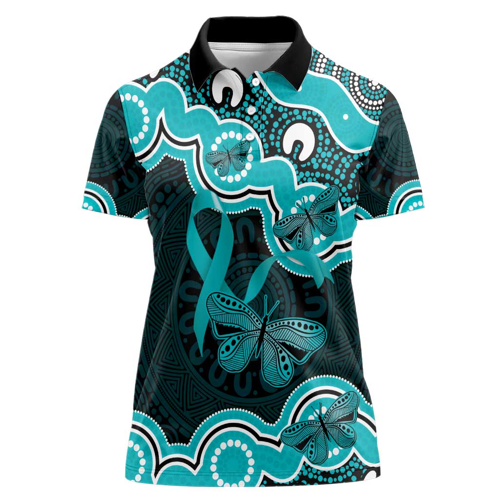 Cyan Ribbon PTSD Awareness Month Women Polo Shirt Aboriginal Art - Aussie Hoodie