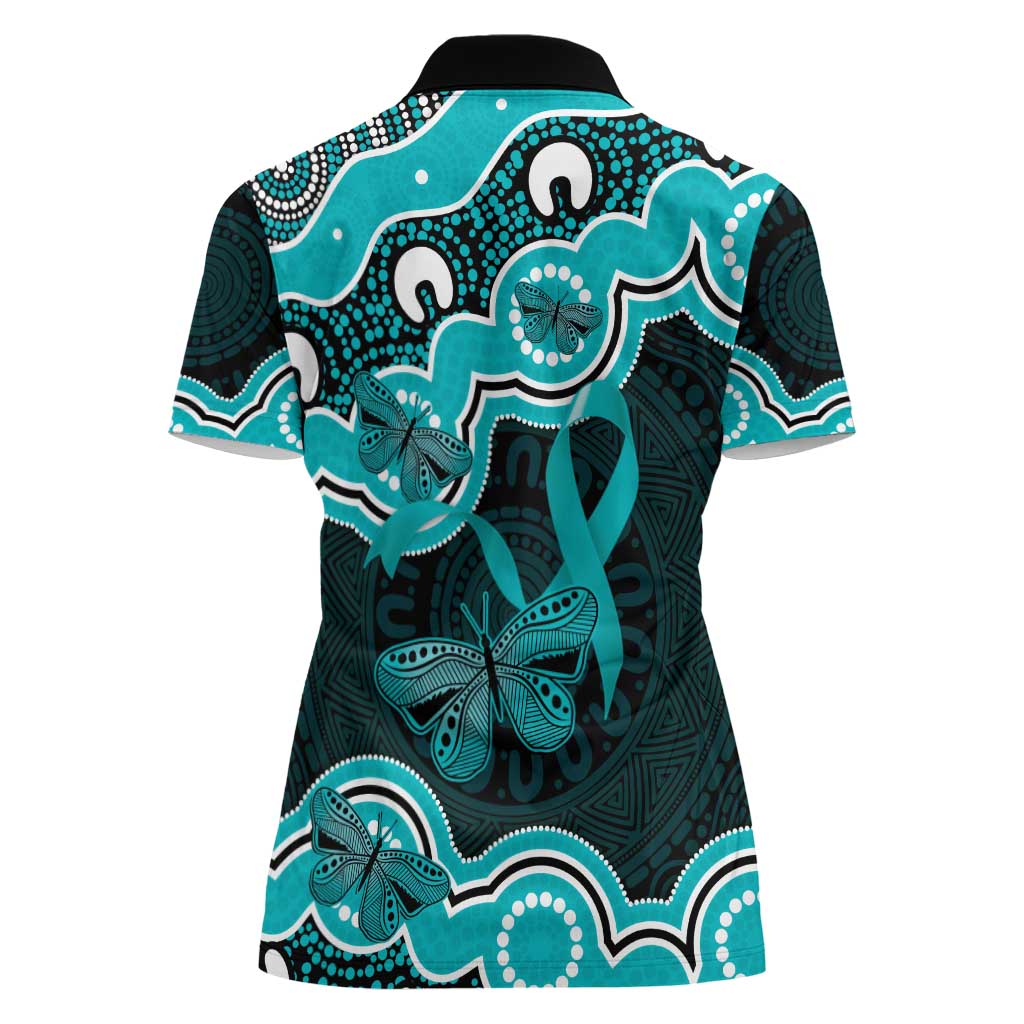 Cyan Ribbon PTSD Awareness Month Women Polo Shirt Aboriginal Art - Aussie Hoodie