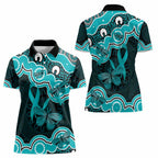 Cyan Ribbon PTSD Awareness Month Women Polo Shirt Aboriginal Art - Aussie Hoodie