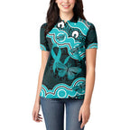Cyan Ribbon PTSD Awareness Month Women Polo Shirt Aboriginal Art - Aussie Hoodie