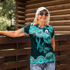 Cyan Ribbon PTSD Awareness Month Women Polo Shirt Aboriginal Art - Aussie Hoodie