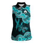 Cyan Ribbon PTSD Awareness Month Women Sleeveless Polo Shirt Aboriginal Art - Aussie Hoodie