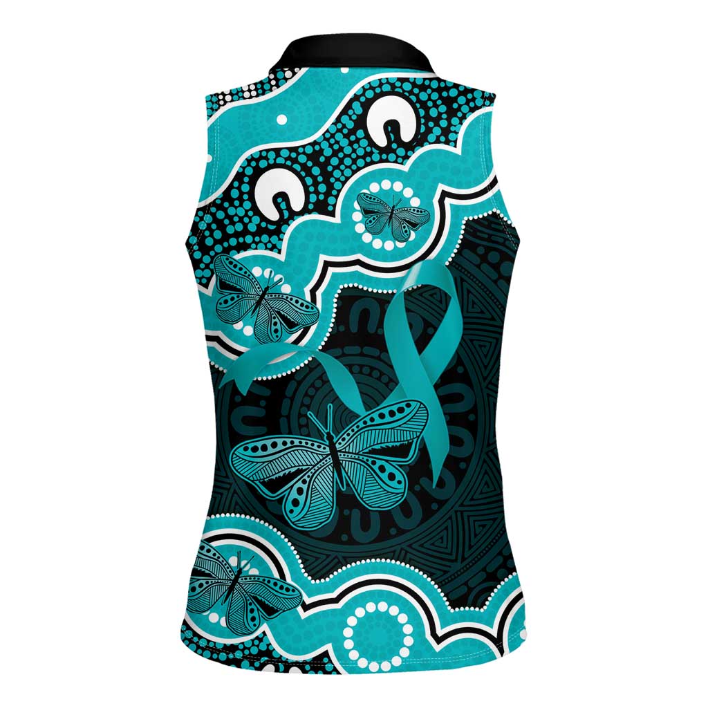 Cyan Ribbon PTSD Awareness Month Women Sleeveless Polo Shirt Aboriginal Art - Aussie Hoodie