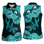 Cyan Ribbon PTSD Awareness Month Women Sleeveless Polo Shirt Aboriginal Art - Aussie Hoodie