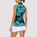 Cyan Ribbon PTSD Awareness Month Women Sleeveless Polo Shirt Aboriginal Art - Aussie Hoodie