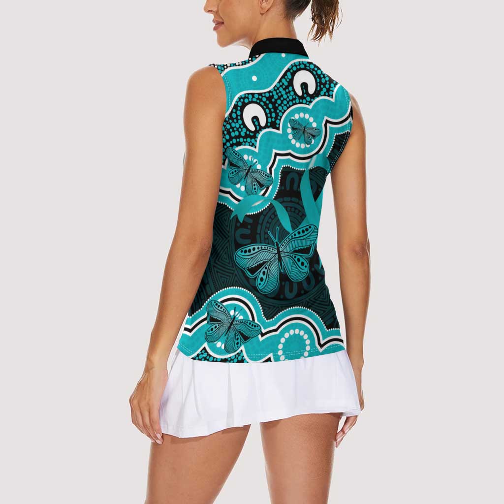 Cyan Ribbon PTSD Awareness Month Women Sleeveless Polo Shirt Aboriginal Art - Aussie Hoodie