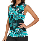 Cyan Ribbon PTSD Awareness Month Women Sleeveless Polo Shirt Aboriginal Art - Aussie Hoodie