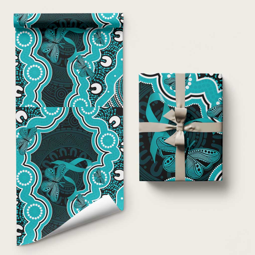 Cyan Ribbon PTSD Awareness Month Wrapping Paper Aboriginal Art - Aussie Hoodie