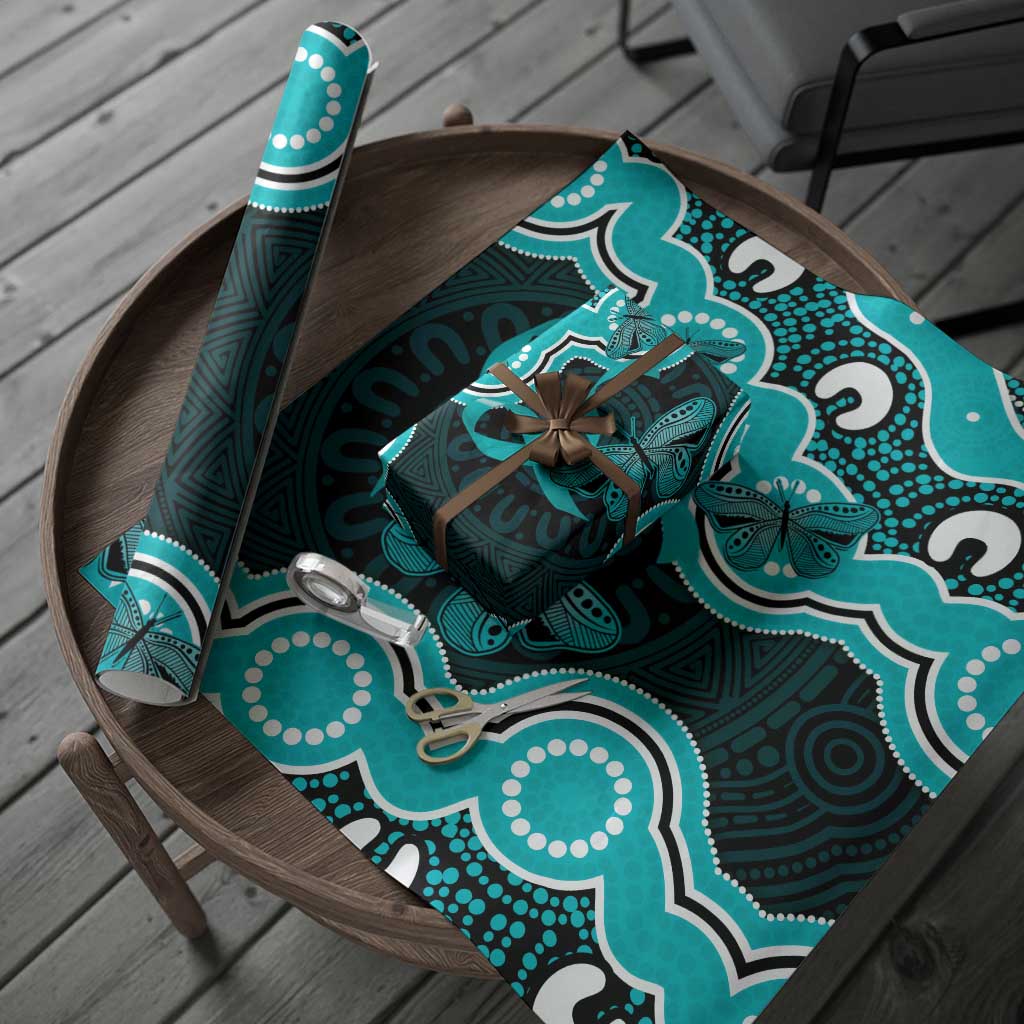 Cyan Ribbon PTSD Awareness Month Wrapping Paper Aboriginal Art - Aussie Hoodie