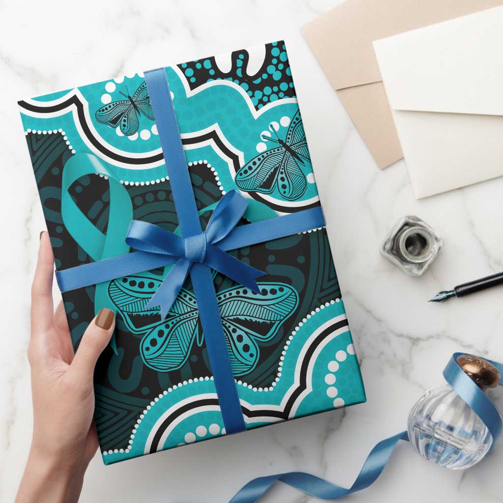 Cyan Ribbon PTSD Awareness Month Wrapping Paper Aboriginal Art - Aussie Hoodie