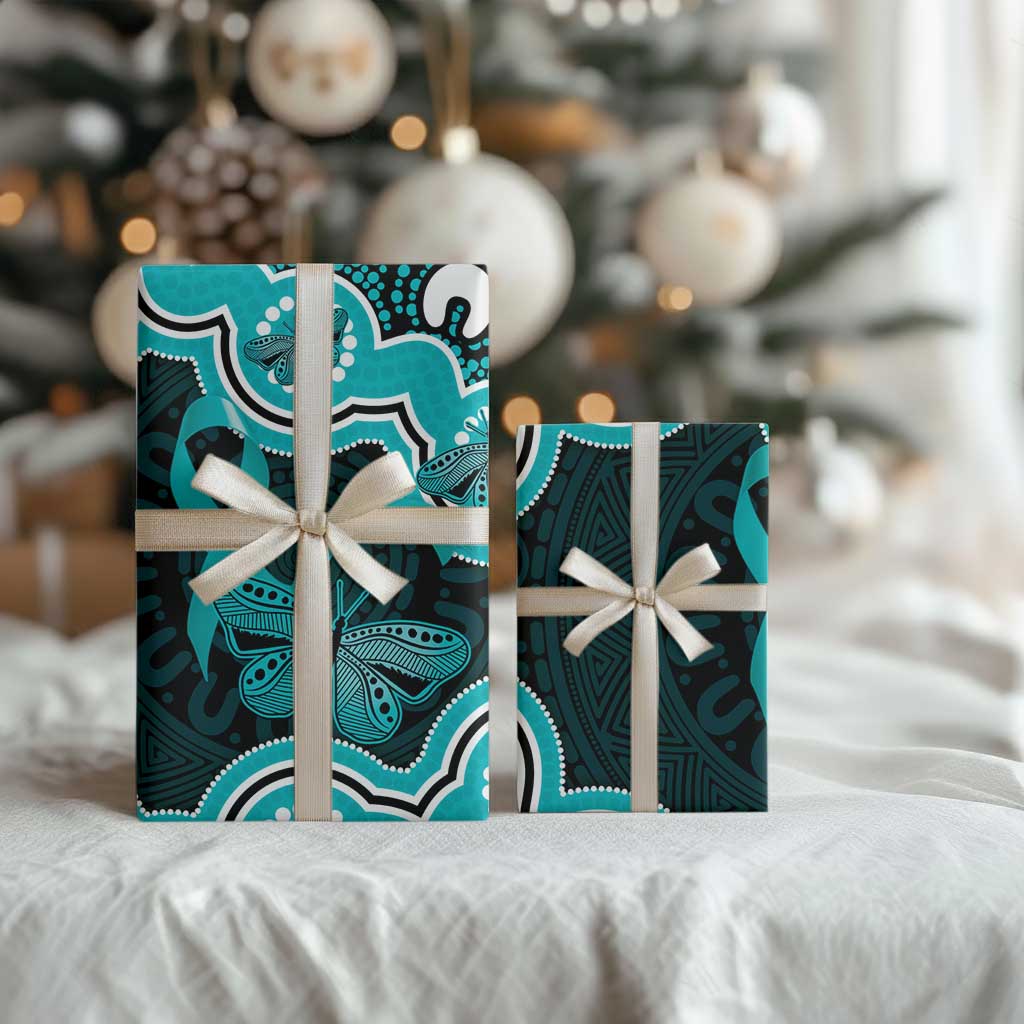 Cyan Ribbon PTSD Awareness Month Wrapping Paper Aboriginal Art - Aussie Hoodie