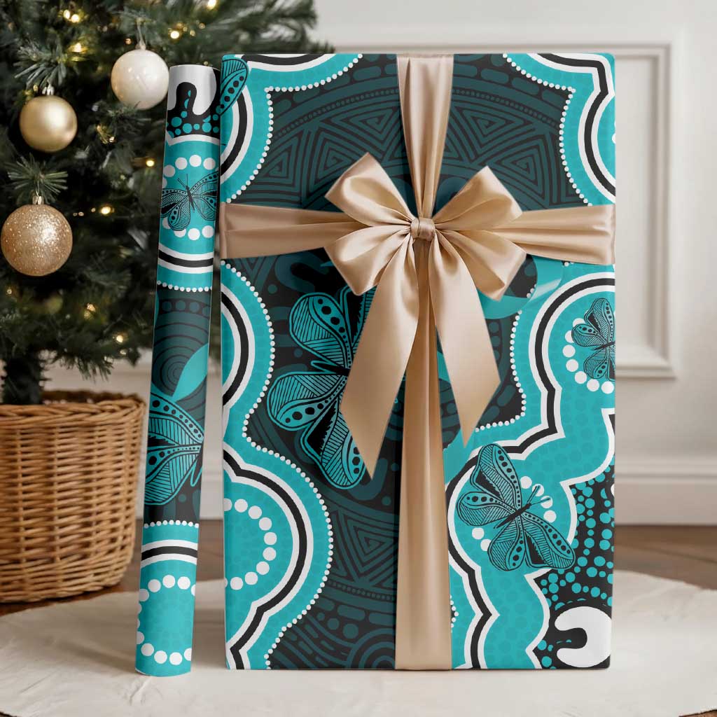 Cyan Ribbon PTSD Awareness Month Wrapping Paper Aboriginal Art - Aussie Hoodie