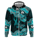 Cyan Ribbon PTSD Awareness Month Zip Hoodie Aboriginal Art - Aussie Hoodie