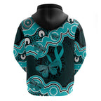 Cyan Ribbon PTSD Awareness Month Zip Hoodie Aboriginal Art - Aussie Hoodie