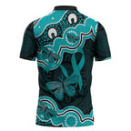Cyan Ribbon PTSD Awareness Month Zipper Polo Shirt Aboriginal Art - Aussie Hoodie
