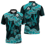 Cyan Ribbon PTSD Awareness Month Zipper Polo Shirt Aboriginal Art - Aussie Hoodie