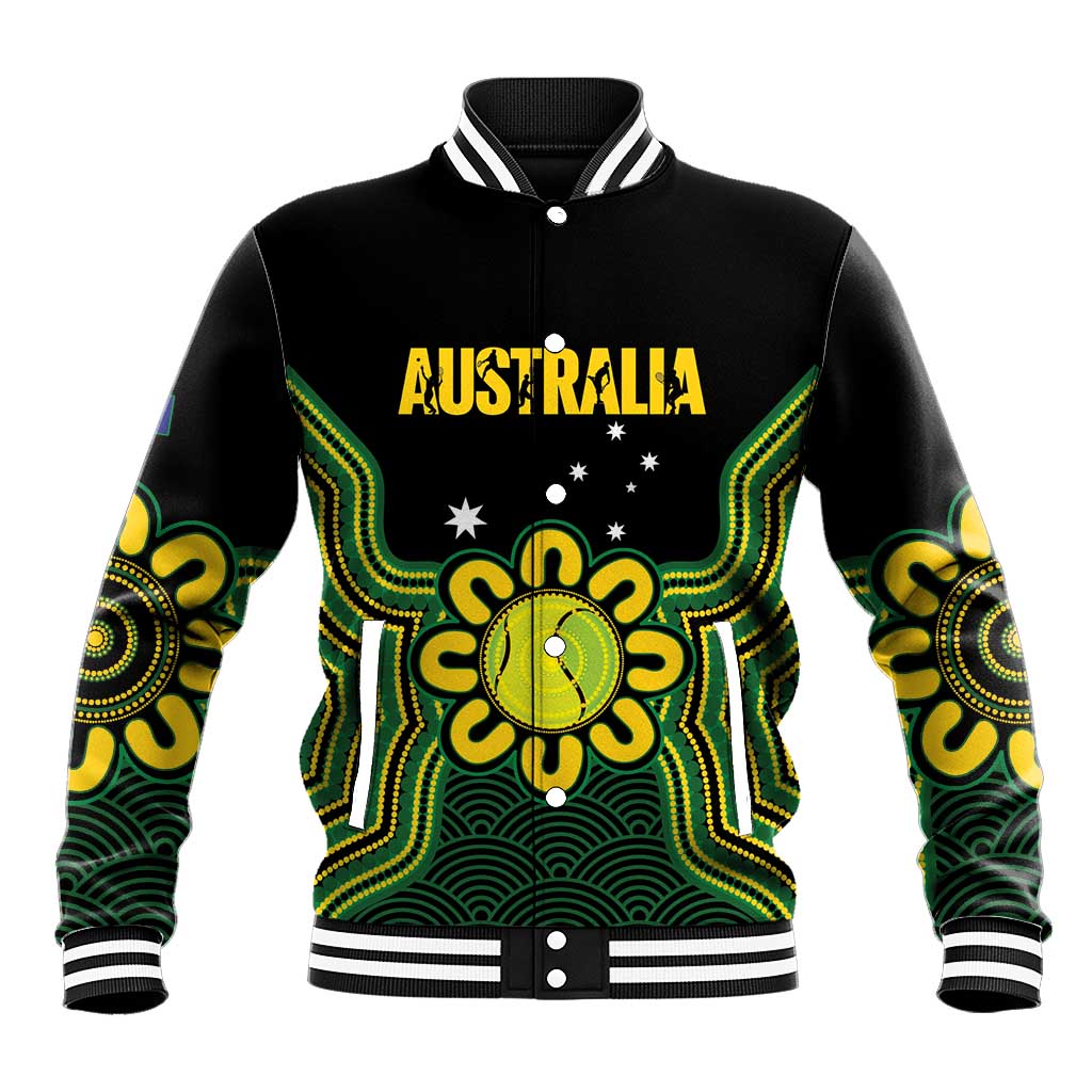 Personalised Australia Tennis Baseball Jacket Go Aussie Aboriginal Art - Aussie Hoodie