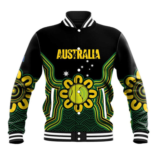 Personalised Australia Tennis Baseball Jacket Go Aussie Aboriginal Art - Aussie Hoodie