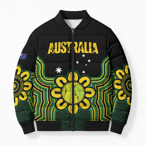Personalised Australia Tennis Bomber Puffer Jacket Go Aussie Aboriginal Art - Aussie Hoodie