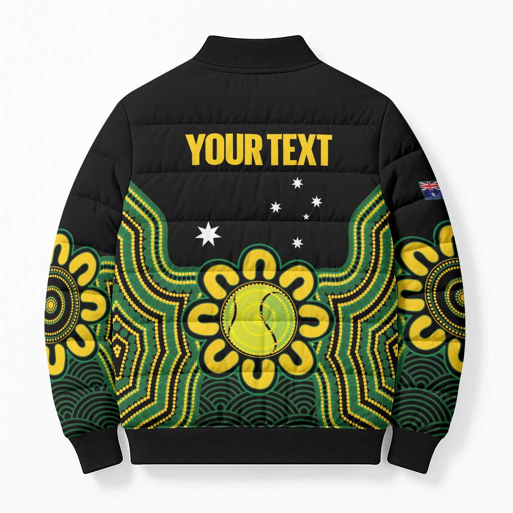 Personalised Australia Tennis Bomber Puffer Jacket Go Aussie Aboriginal Art - Aussie Hoodie