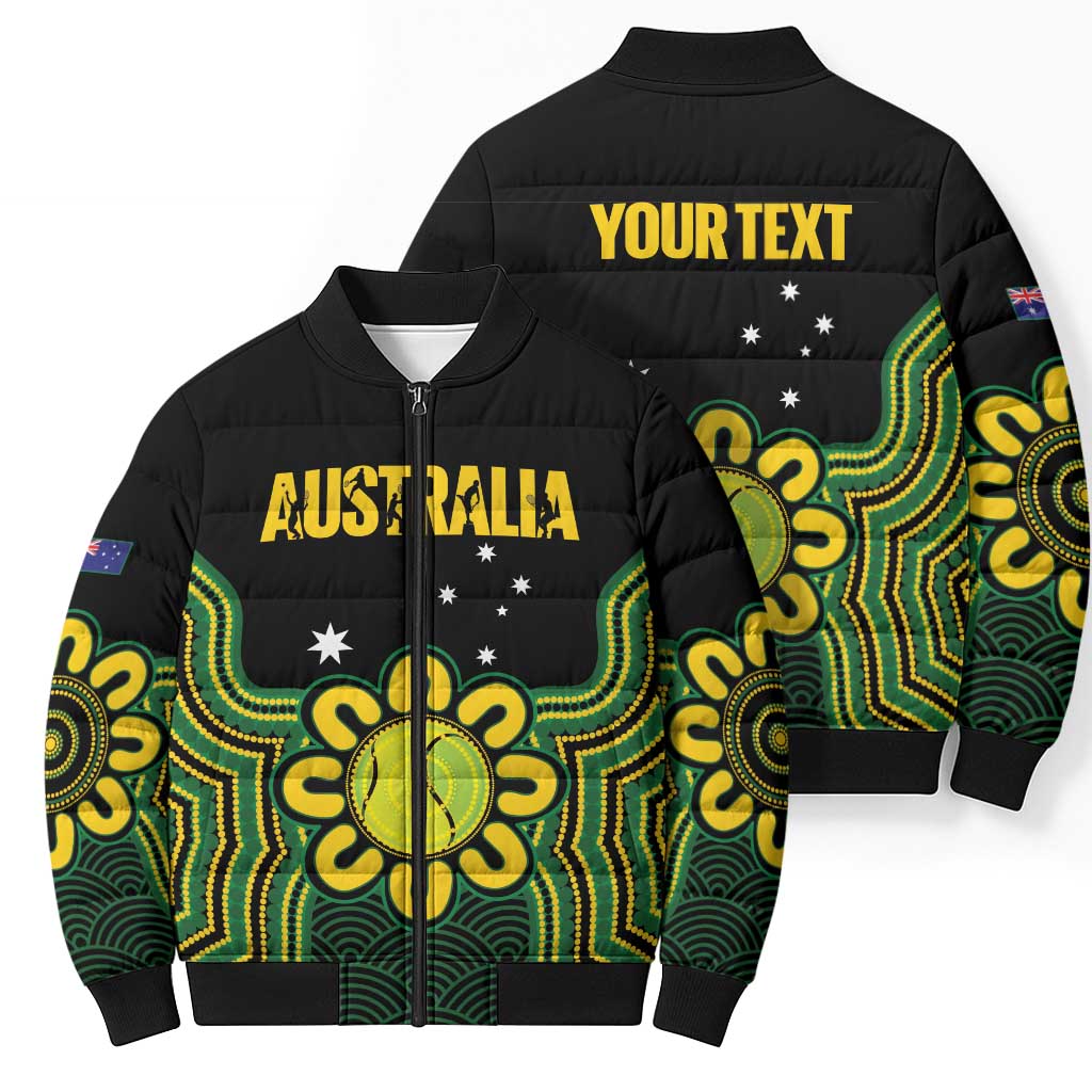 Personalised Australia Tennis Bomber Puffer Jacket Go Aussie Aboriginal Art - Aussie Hoodie