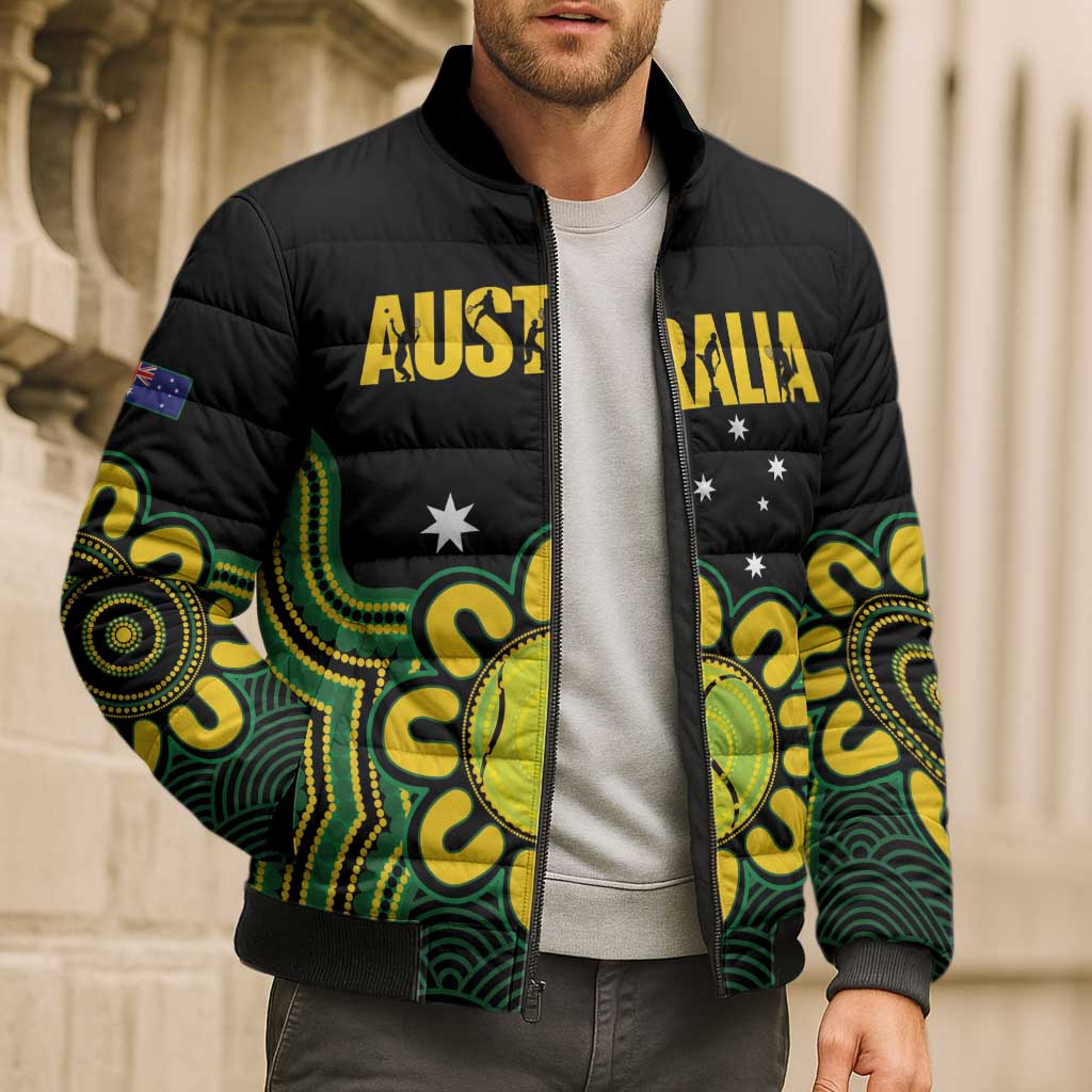 Personalised Australia Tennis Bomber Puffer Jacket Go Aussie Aboriginal Art - Aussie Hoodie