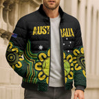 Personalised Australia Tennis Bomber Puffer Jacket Go Aussie Aboriginal Art - Aussie Hoodie