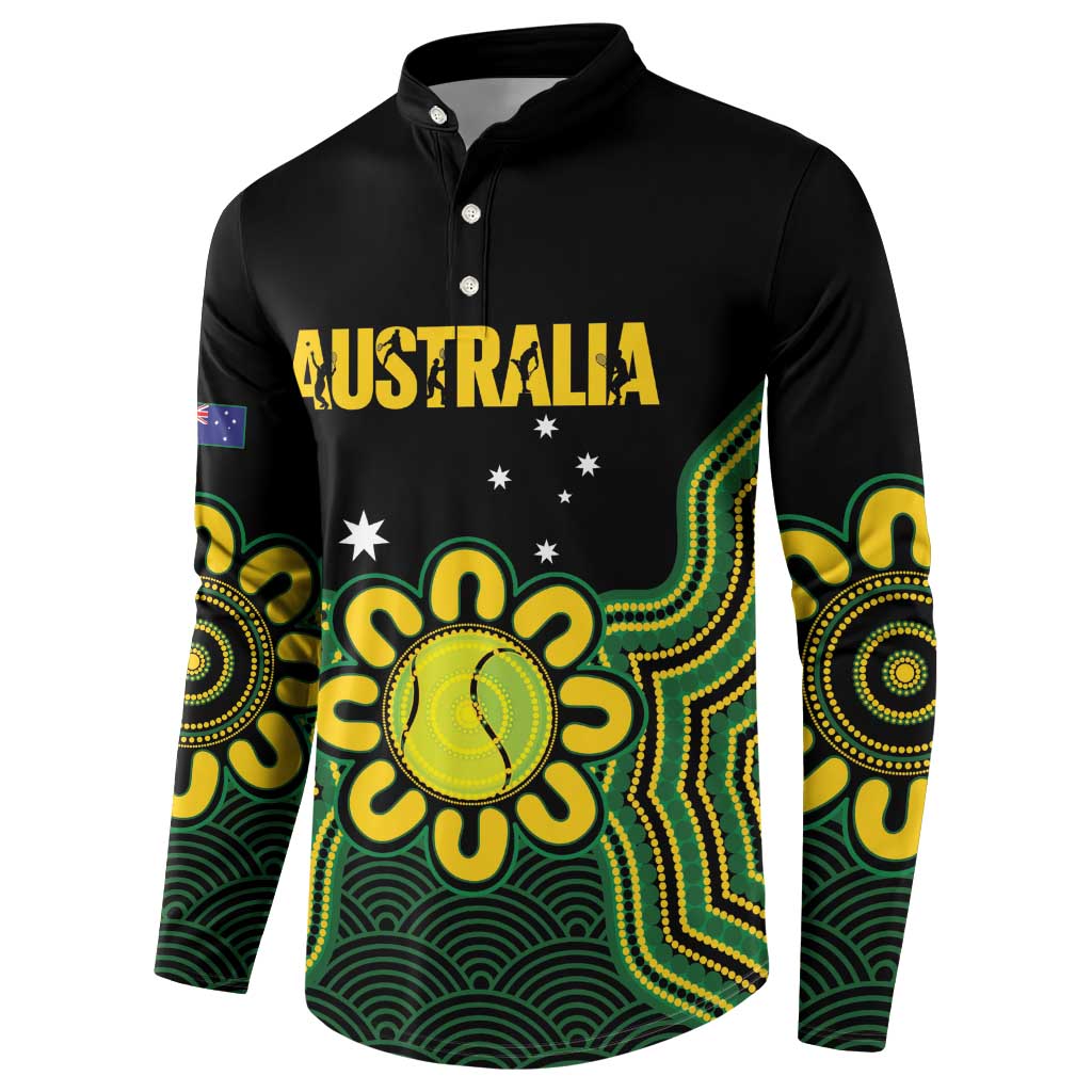 Personalised Australia Tennis Button Sweatshirt Go Aussie Aboriginal Art - Aussie Hoodie