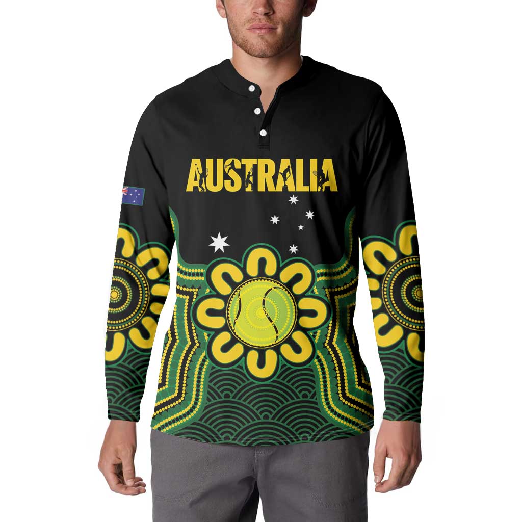 Personalised Australia Tennis Button Sweatshirt Go Aussie Aboriginal Art - Aussie Hoodie